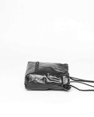 Chanel Black Shiny Calfskin C22 Mini Handbag Black Metal Hardware