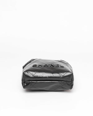 Chanel Black Shiny Calfskin C22 Mini Handbag Black Metal Hardware