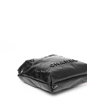 Chanel Black Shiny Calfskin C22 Mini Handbag Black Metal Hardware