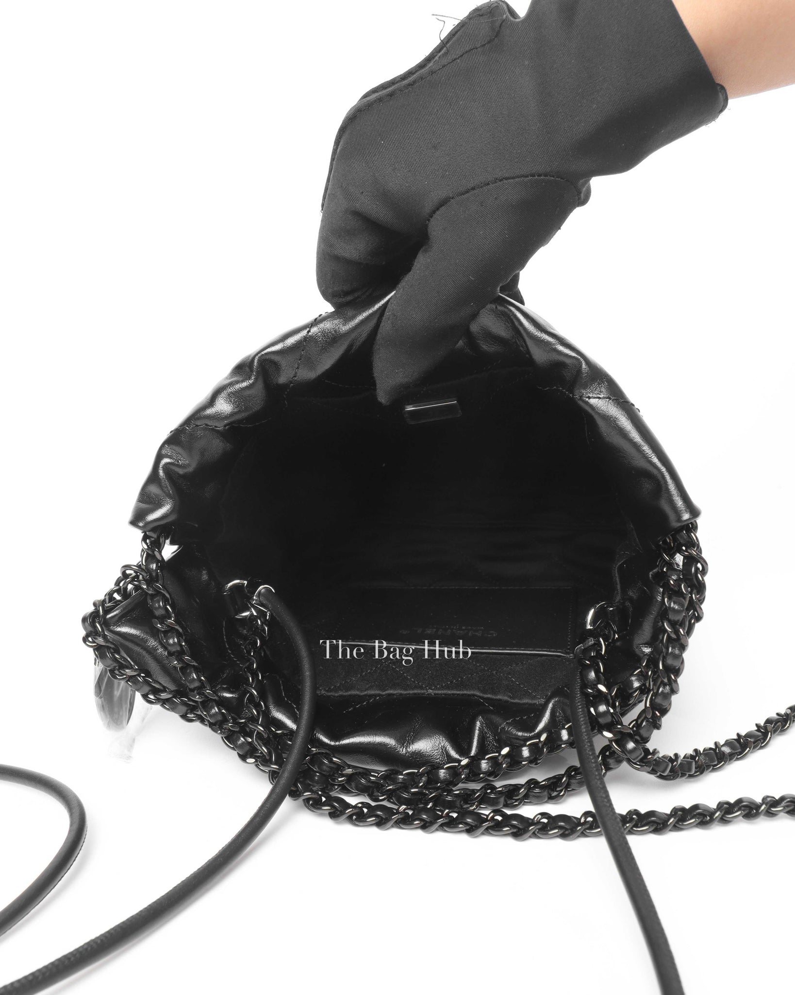 Chanel Black Shiny Calfskin C22 Mini Handbag Black Metal Hardware