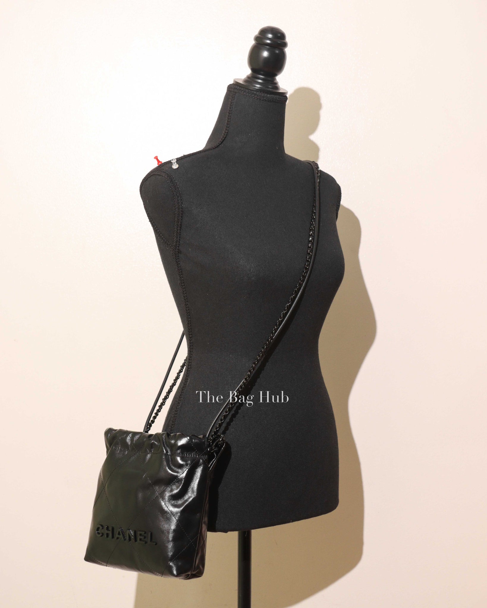 Chanel Black Shiny Calfskin C22 Mini Handbag Black Metal Hardware