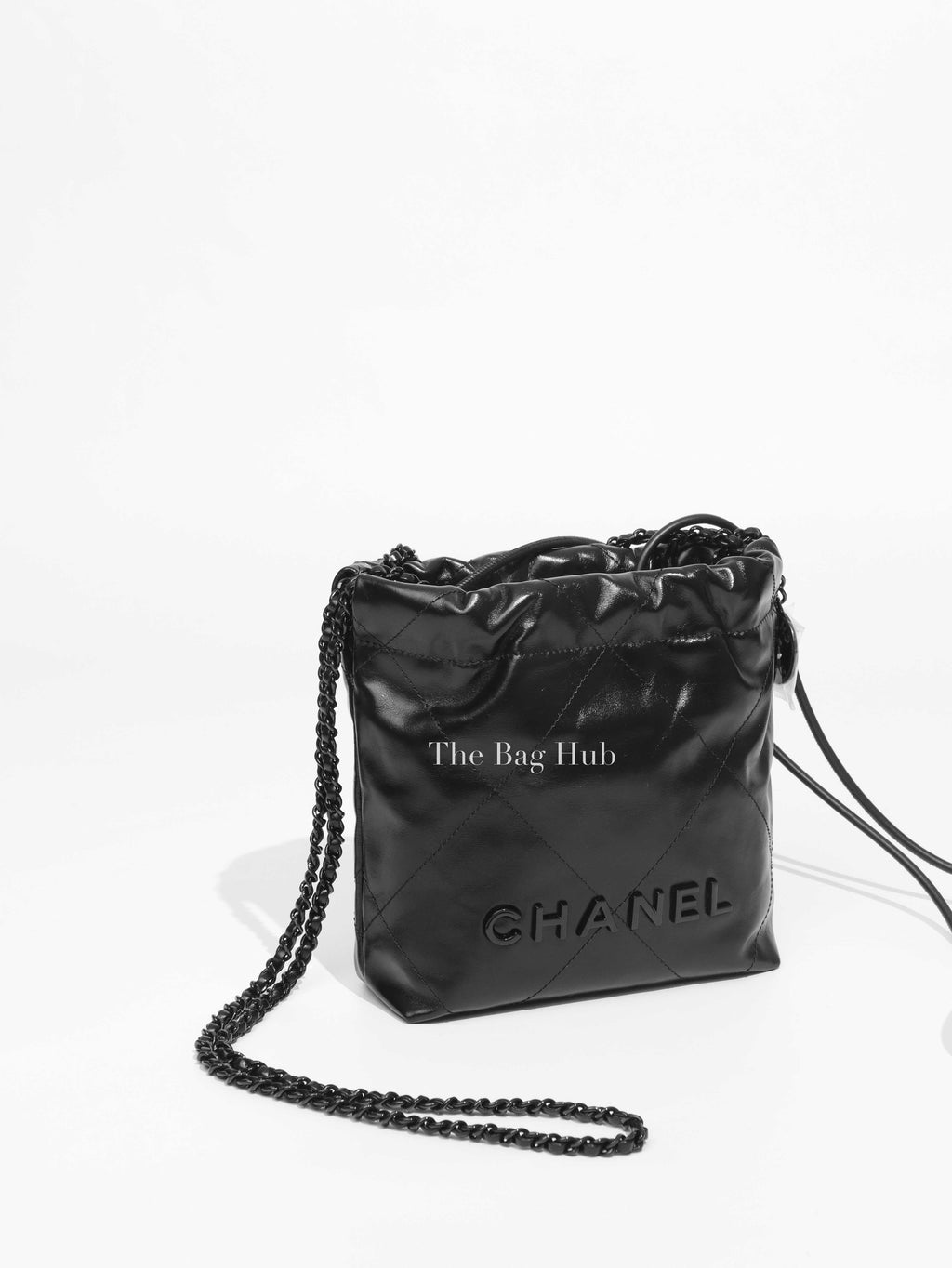 Chanel Black Shiny Calfskin C22 Mini Handbag Black Metal Hardware