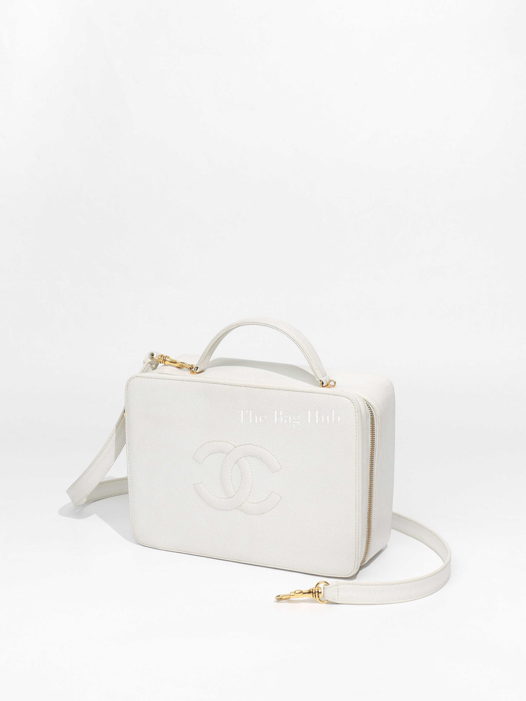 Chanel White Leather CC Filigree Vanity Bag