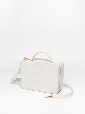 Chanel White Leather CC Filigree Vanity Bag