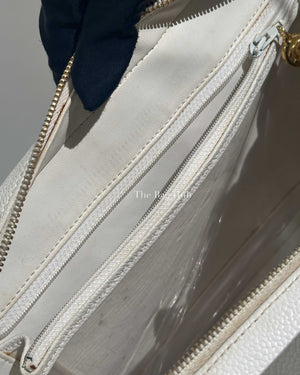 Chanel White Leather CC Filigree Vanity Bag
