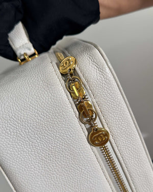 Chanel White Leather CC Filigree Vanity Bag
