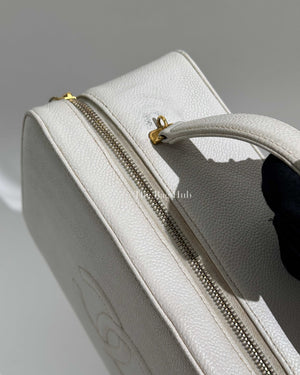 Chanel White Leather CC Filigree Vanity Bag
