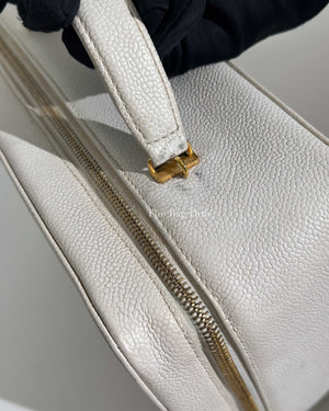 Chanel White Leather CC Filigree Vanity Bag