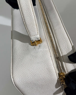 Chanel White Leather CC Filigree Vanity Bag