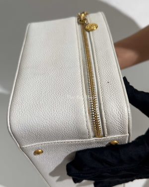 Chanel White Leather CC Filigree Vanity Bag