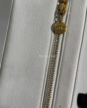 Chanel White Leather CC Filigree Vanity Bag