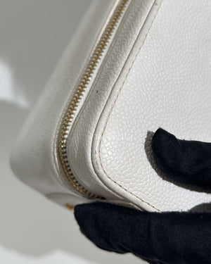 Chanel White Leather CC Filigree Vanity Bag