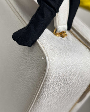 Chanel White Leather CC Filigree Vanity Bag