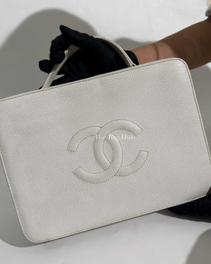 Chanel White Leather CC Filigree Vanity Bag