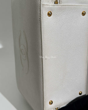 Chanel White Leather CC Filigree Vanity Bag