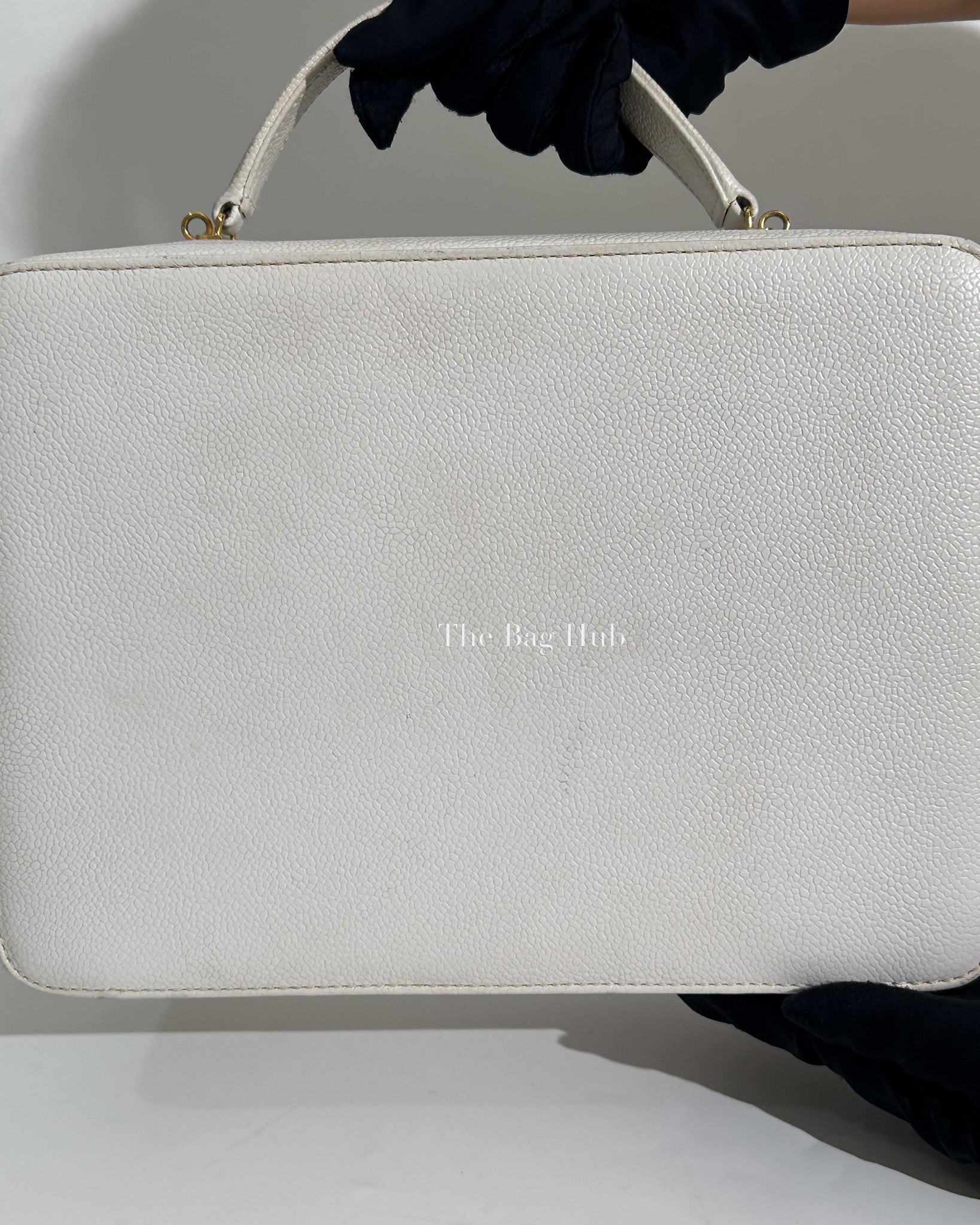Chanel White Leather CC Filigree Vanity Bag
