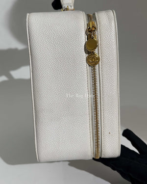 Chanel White Leather CC Filigree Vanity Bag