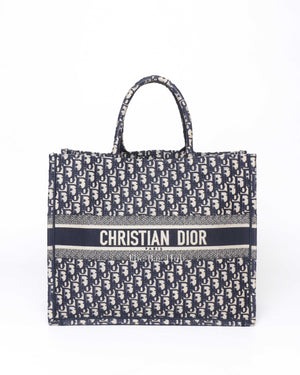 Dior Blue Oblique Embroidery Large Book Tote