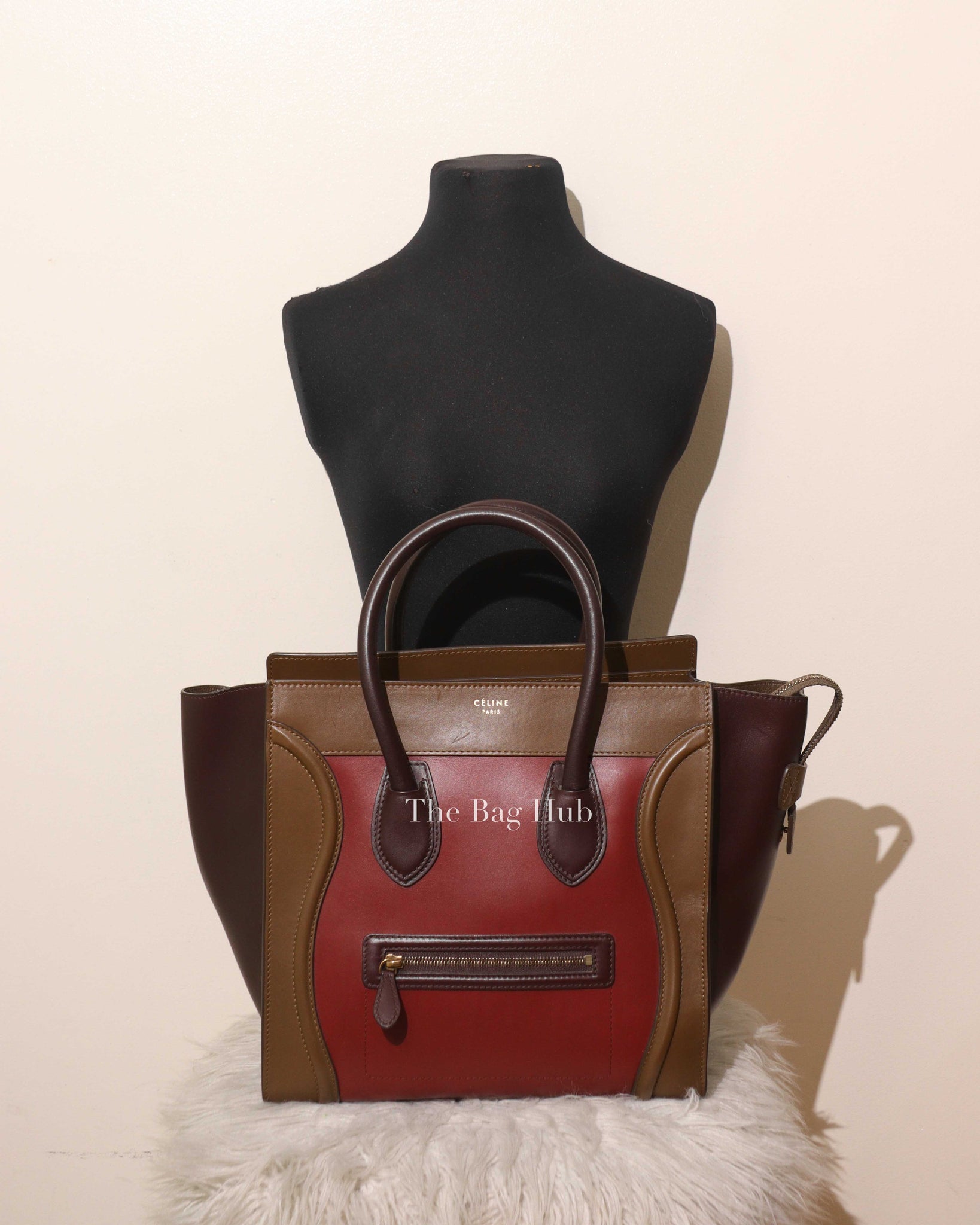 Celine Tan/Maroon/Red Leather Mini Luggage Bag