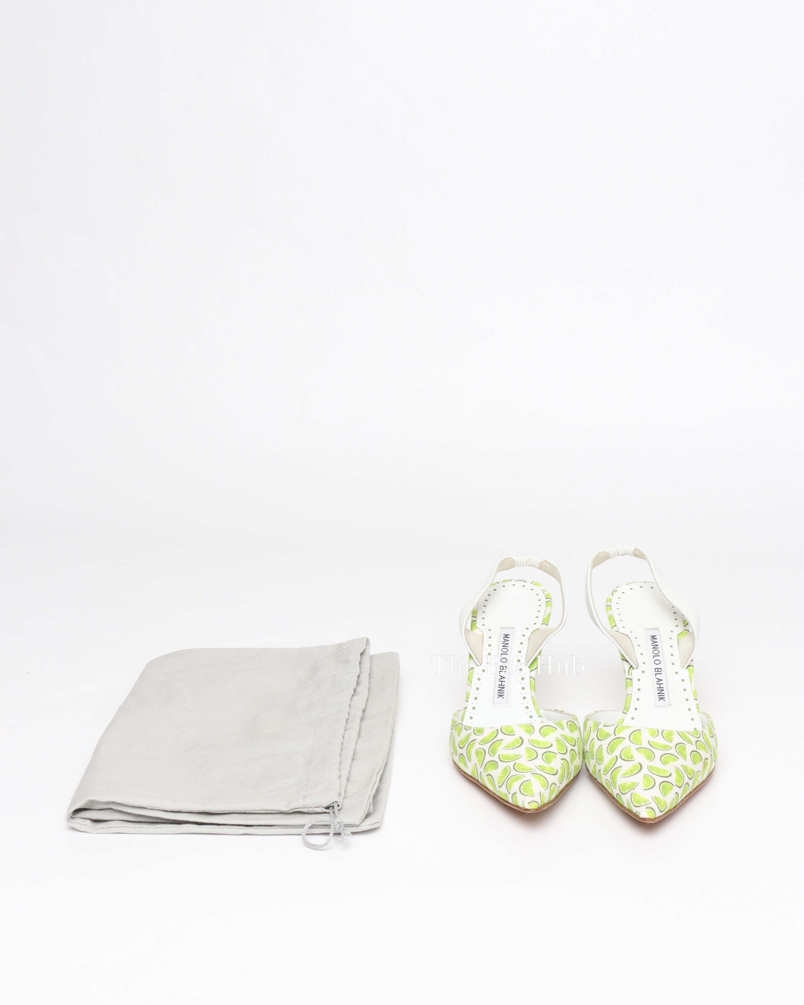 Manolo Blahnik Lime Canvas Carolyne Slingback Size 37