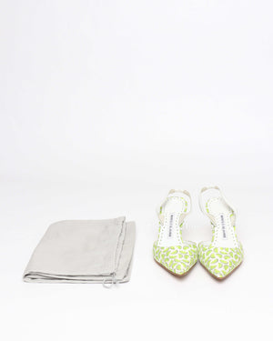 Manolo Blahnik Lime Canvas Carolyne Slingback Size 37