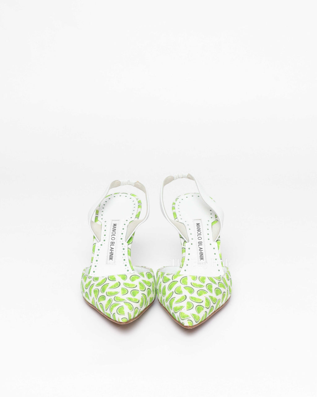 Manolo Blahnik Lime Canvas Carolyne Slingback Size 37