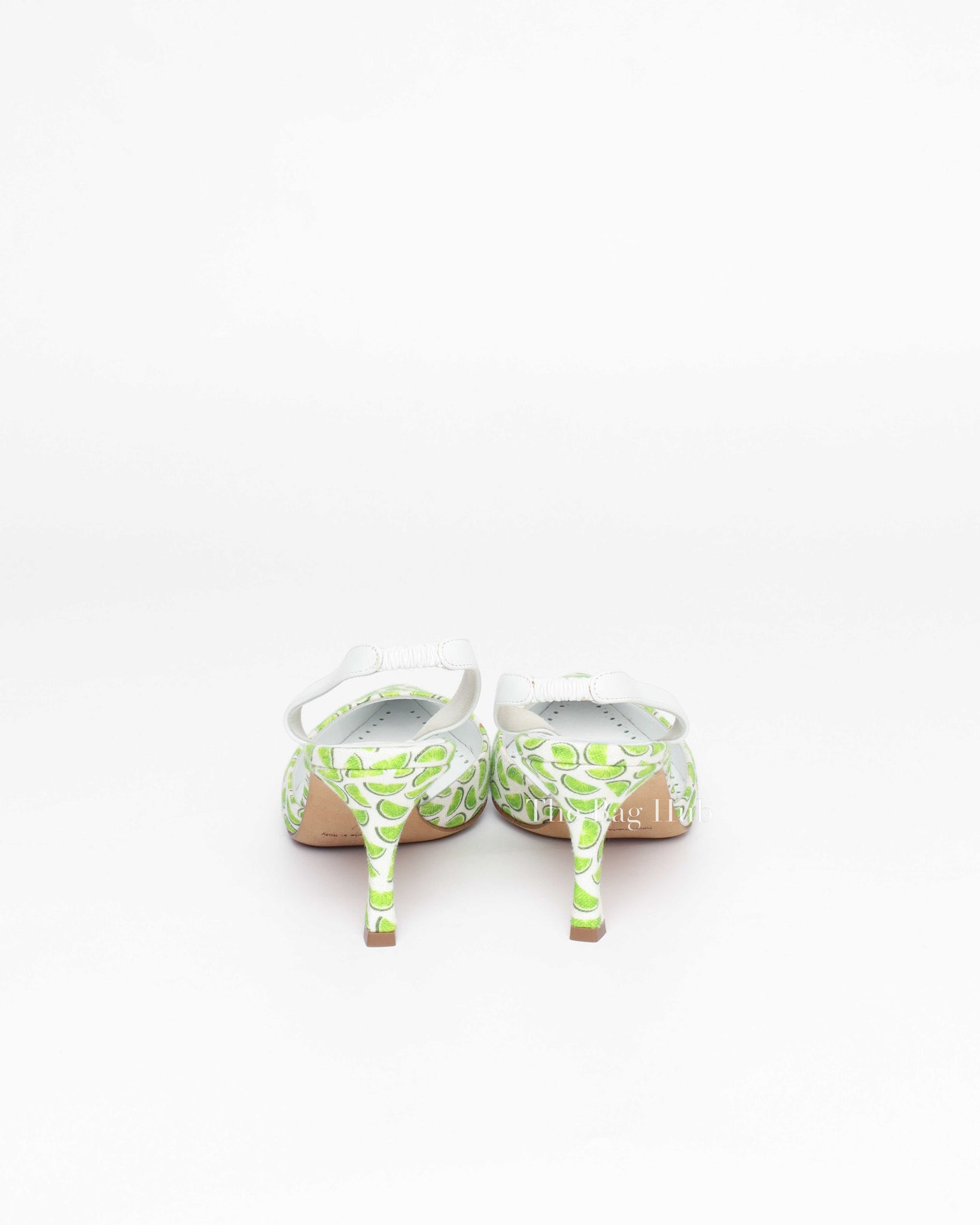 Manolo Blahnik Lime Canvas Carolyne Slingback Size 37
