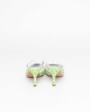 Manolo Blahnik Lime Canvas Carolyne Slingback Size 37