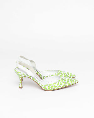 Manolo Blahnik Lime Canvas Carolyne Slingback Size 37