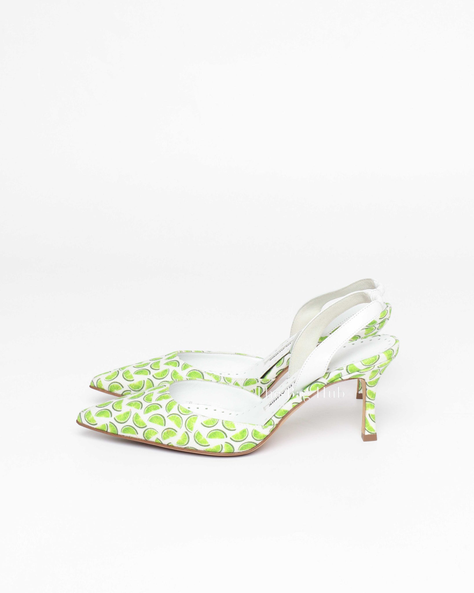 Manolo Blahnik Lime Canvas Carolyne Slingback Size 37