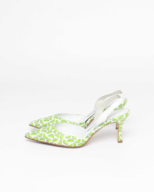 Manolo Blahnik Lime Canvas Carolyne Slingback Size 37