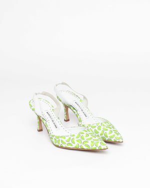 Manolo Blahnik Lime Canvas Carolyne Slingback Size 37