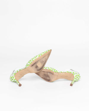 Manolo Blahnik Lime Canvas Carolyne Slingback Size 37