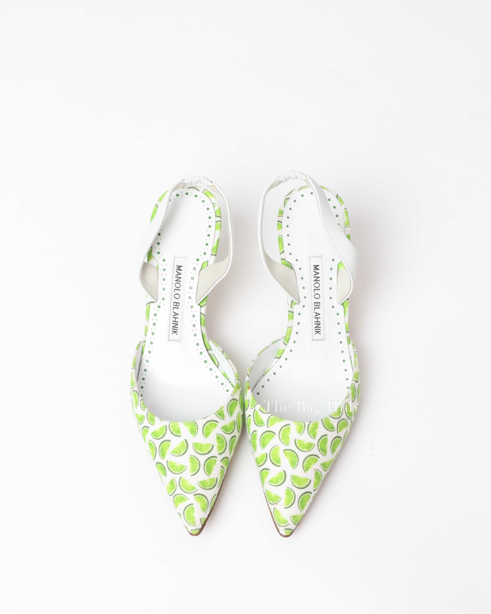 Manolo Blahnik Lime Canvas Carolyne Slingback Size 37
