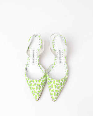 Manolo Blahnik Lime Canvas Carolyne Slingback Size 37