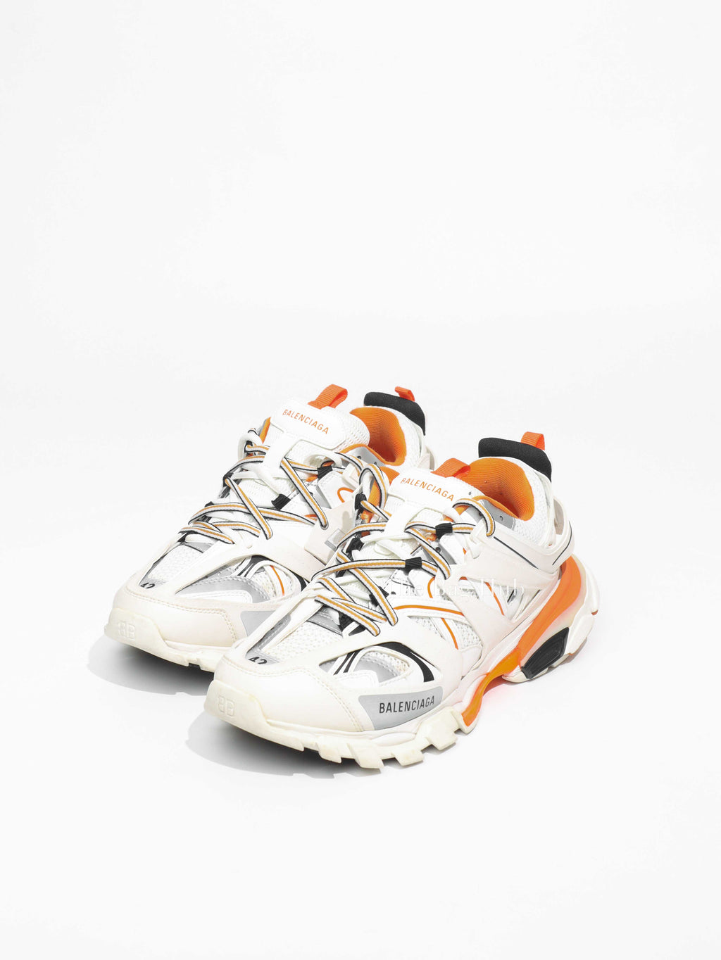 Balenciaga White/Orange Leather and Mesh Mens Track Low Top Sneakers Size 42
