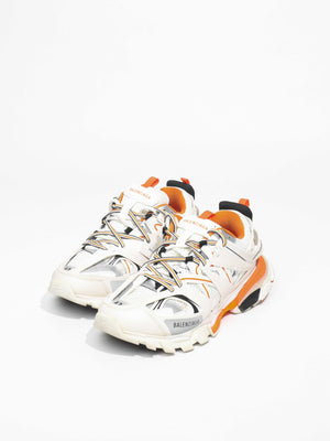 Balenciaga White/Orange Leather and Mesh Mens Track Low Top Sneakers Size 42