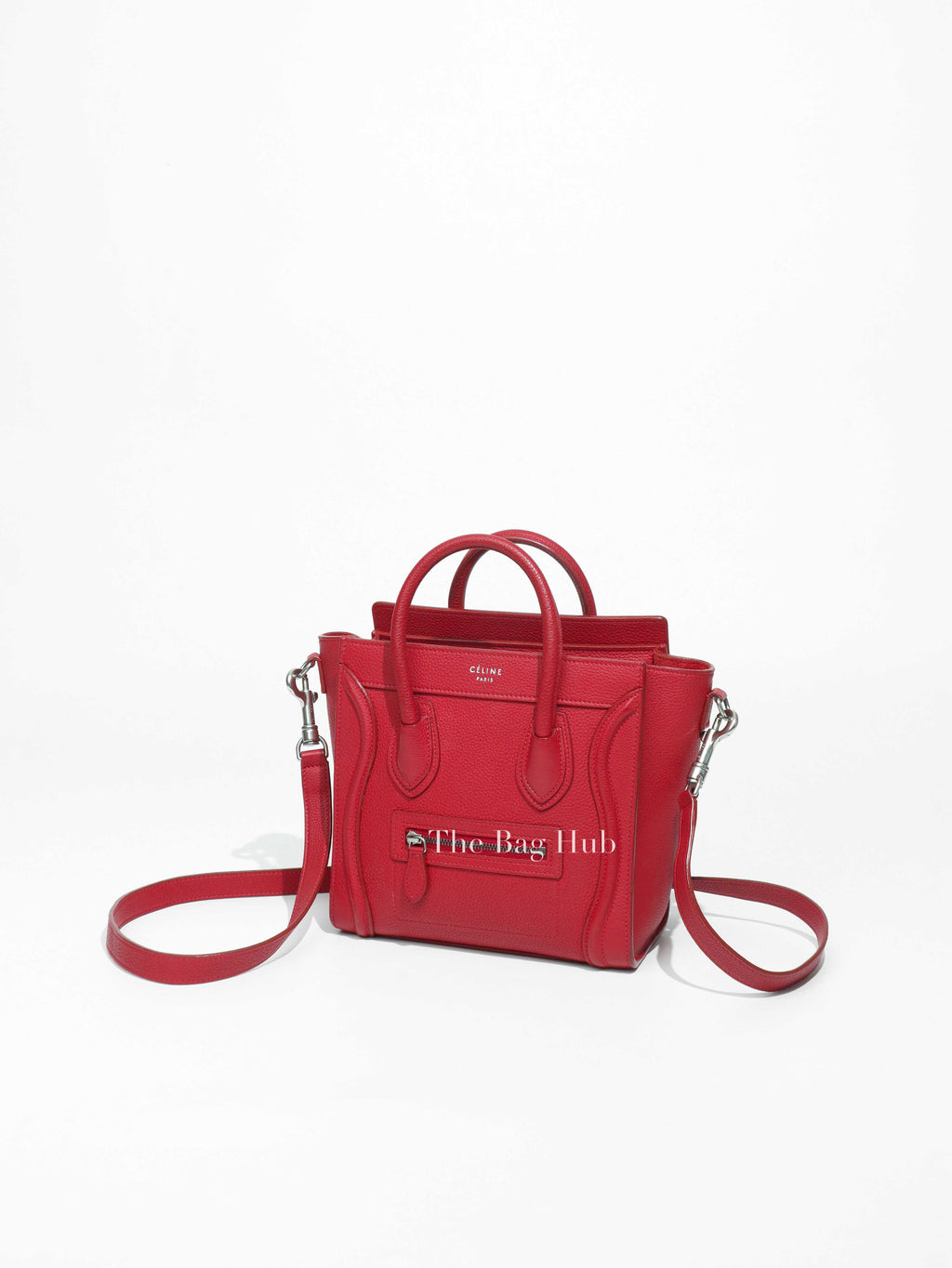 Celine Red Drummed Calfskin Nano Luggage Bag