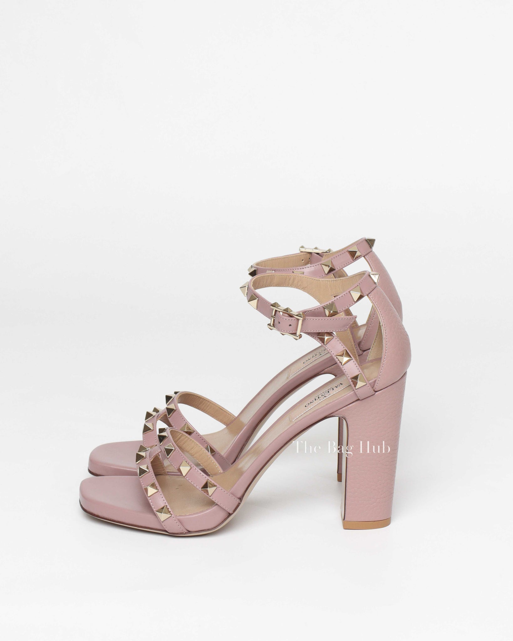 Valentino Garavani Light Mauve Leather Rockstud Block Heel Size 37 - 5