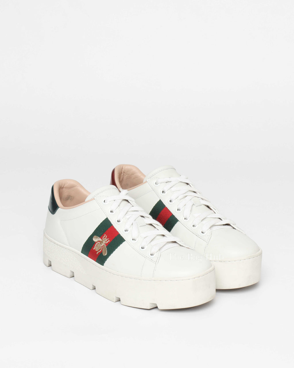 Gucci White Calfskin Women's Ace Embriodered Platform Sneakers Size 36
