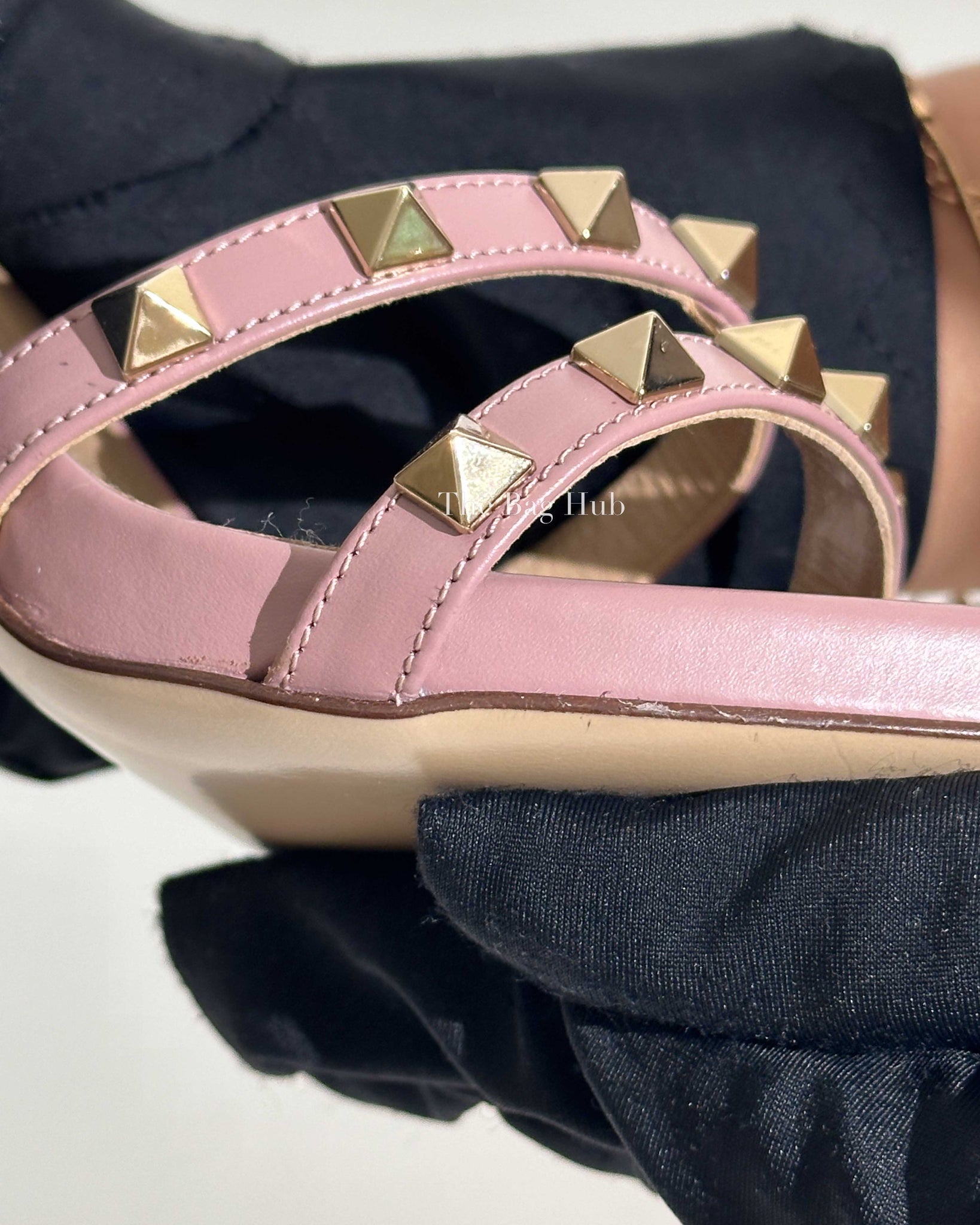 Valentino Garavani Light Mauve Leather Rockstud Block Heel Size 37 - 13