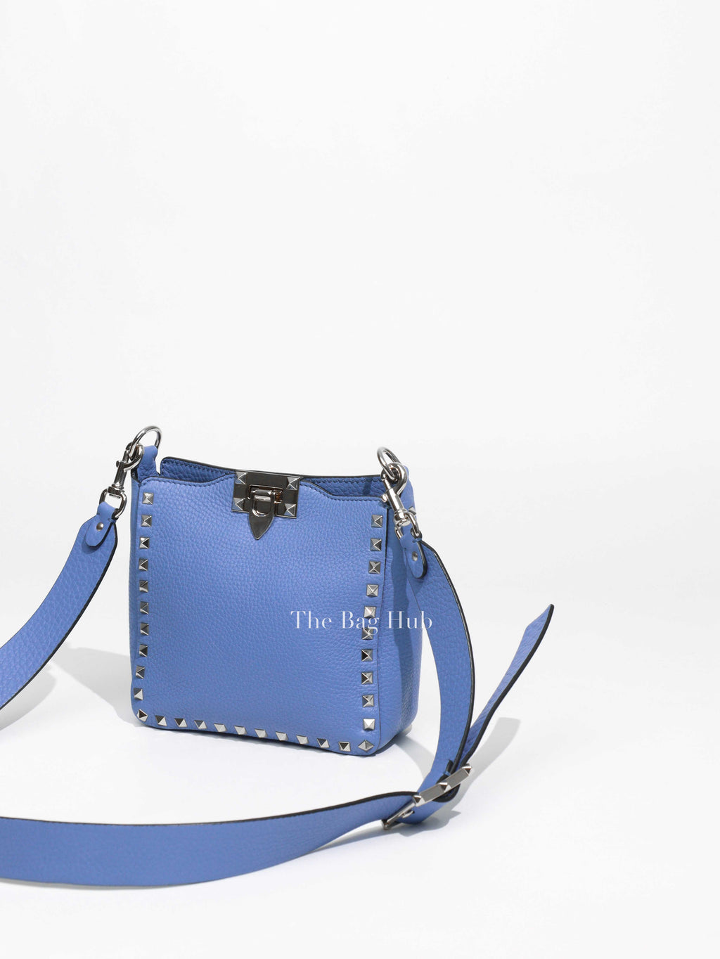 Valentino Garavani Blue Pebbled Calfskin Rockstud Flip-Lock Messenger Small Bag