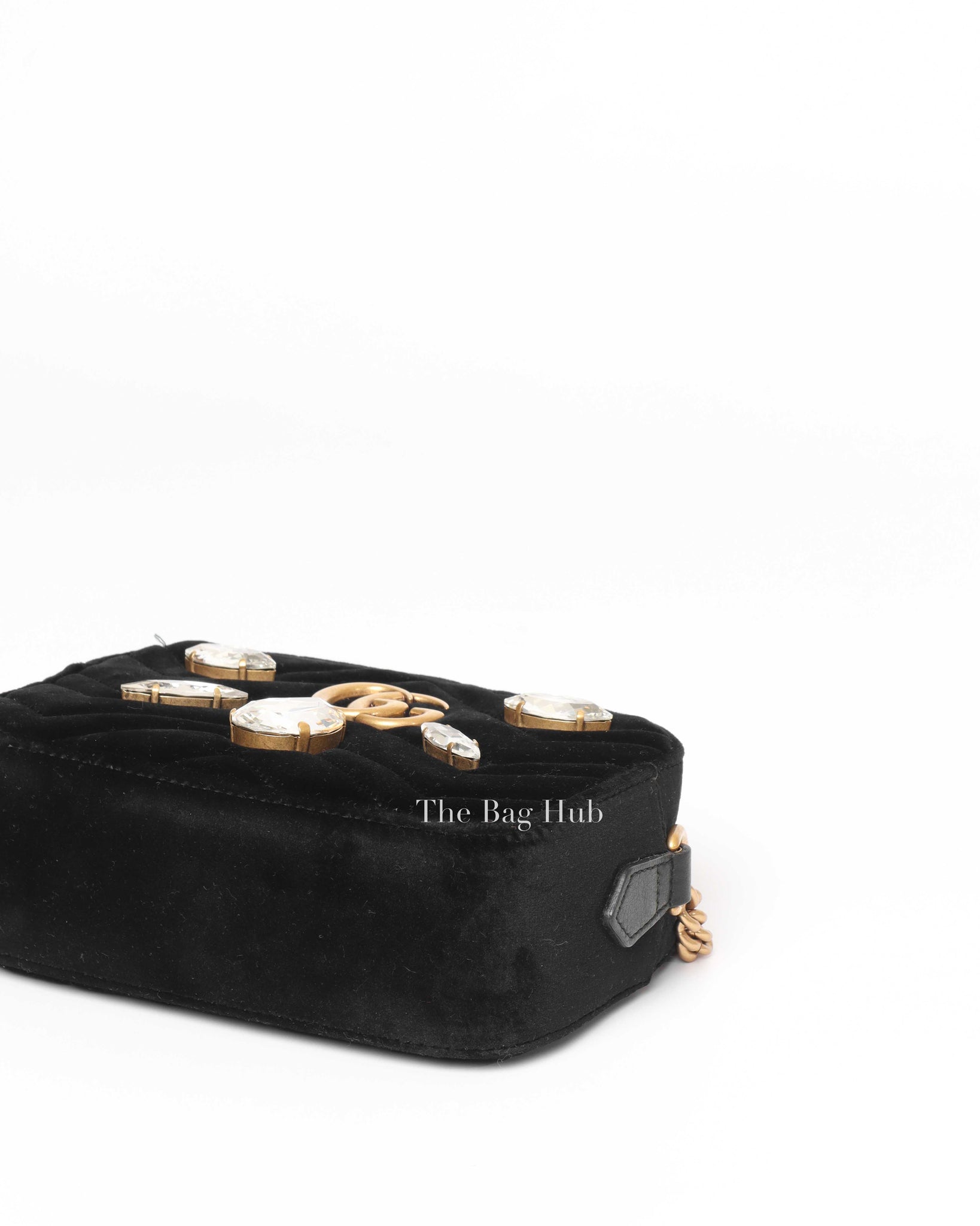 Gucci Black Velvet GG Marmont Rhinestones Embellished Mini Shoulder Bag