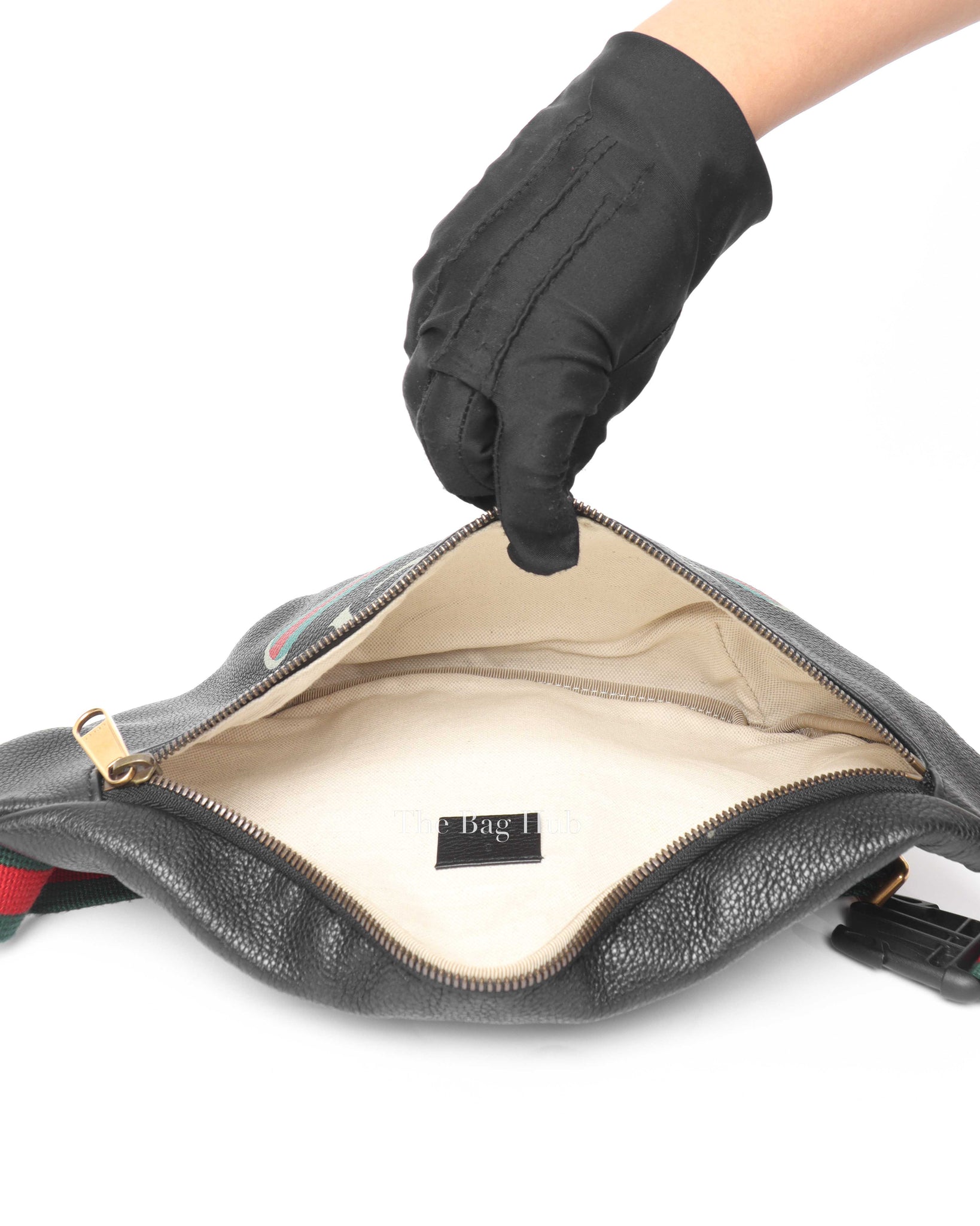 Gucci Black Logo Print Leather Belt Bag | Designer Brand
