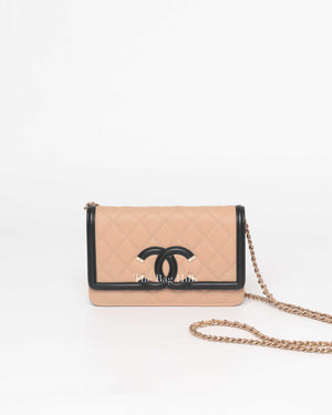 Chanel Beige/Black Caviar Quilted CC Filigree WOC GHW