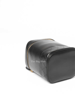 Chanel Black Leather Timeless Classic Vintage Tall Vanity Case Cosmetic Bag