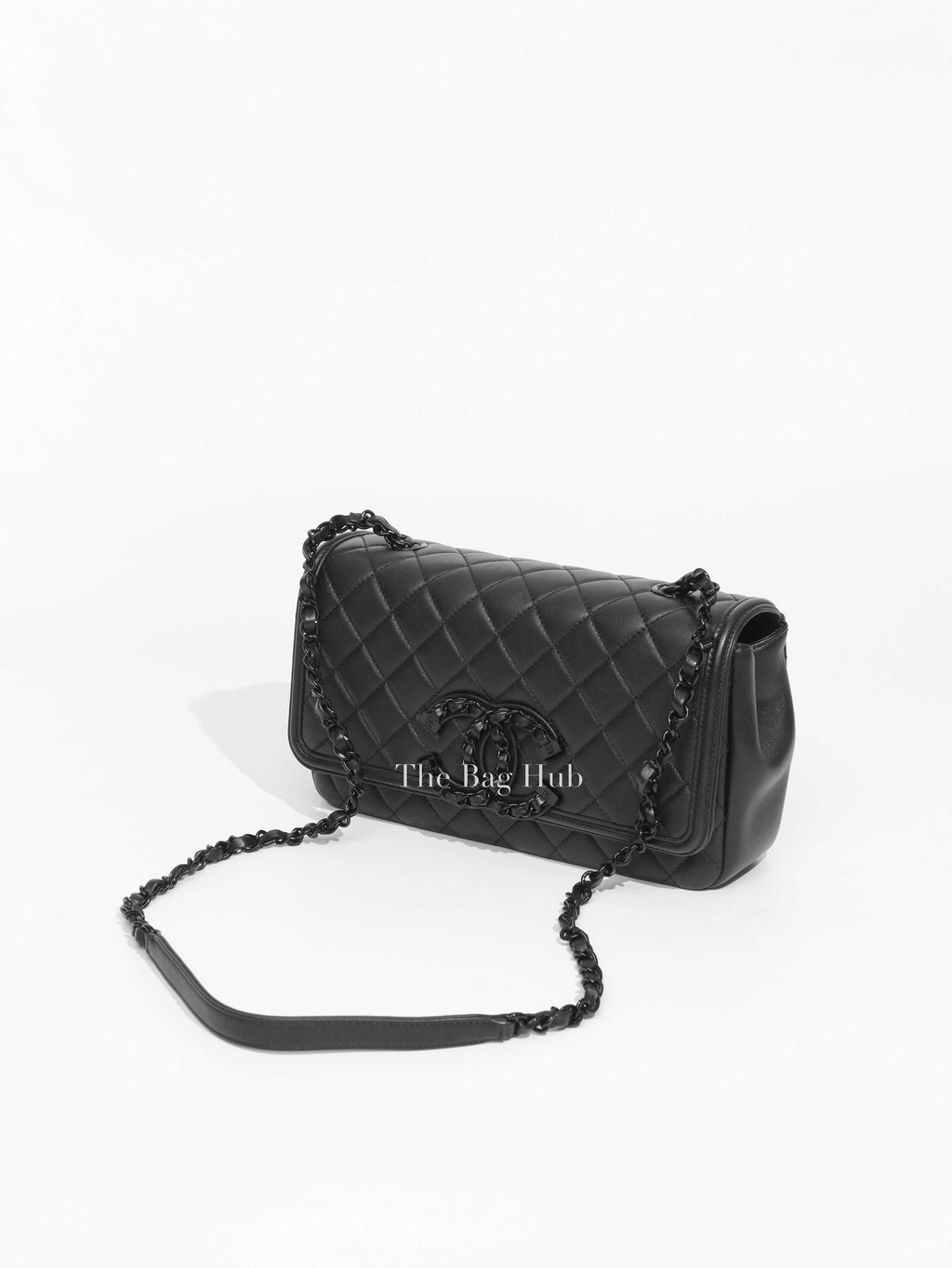 Chanel Black Lambskin Quilted Medium CC Filigree Flap Bag
