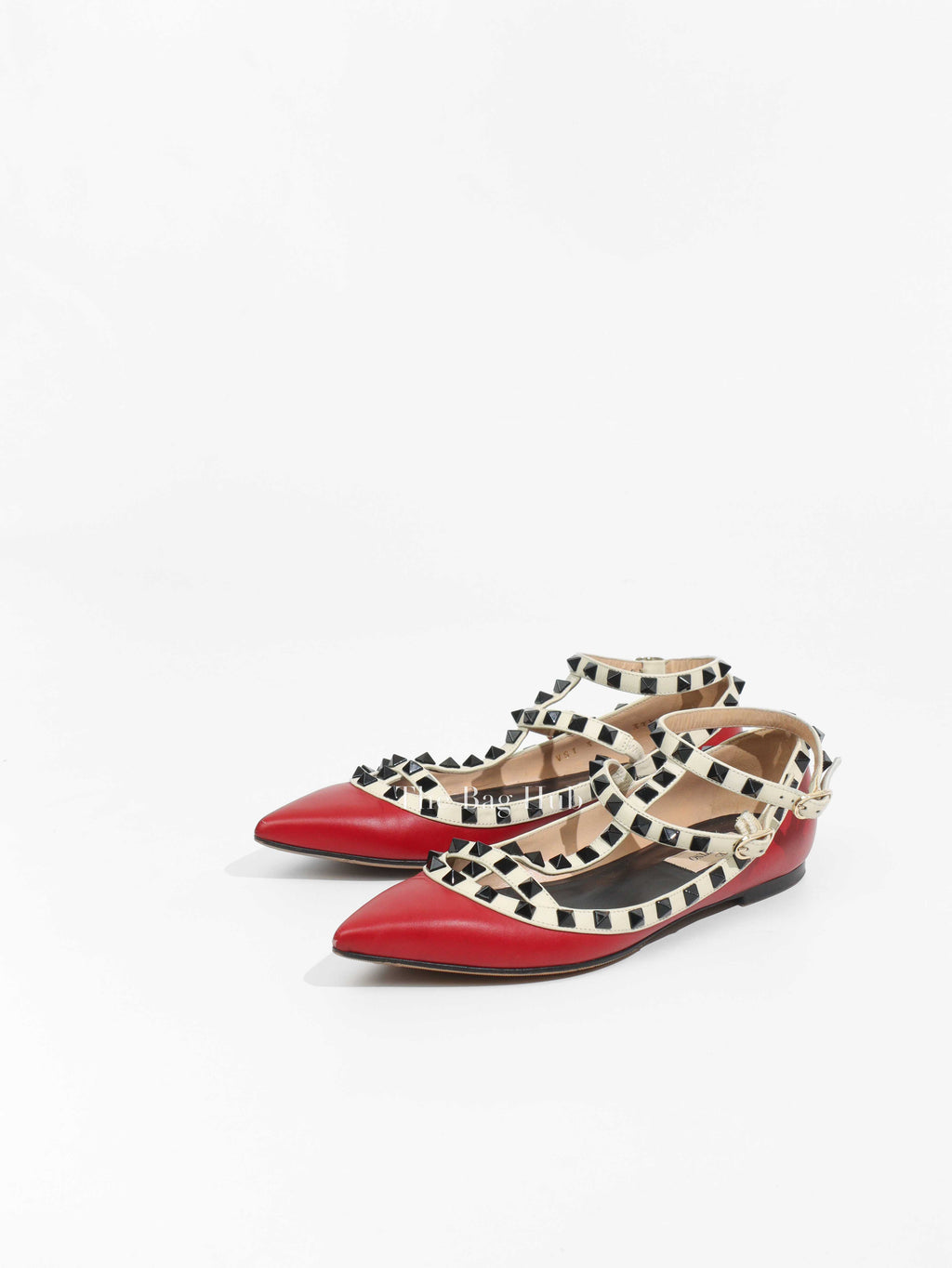 Valentino Garavani Red/White Leather Rockstud T-Strap Sandals Size 37