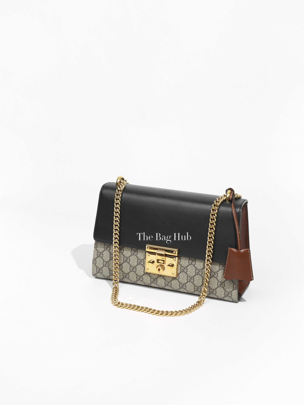 Gucci Beige/Black Monogram Calfskin GG Supreme Cuir Padlock Medium Shoulder Bag