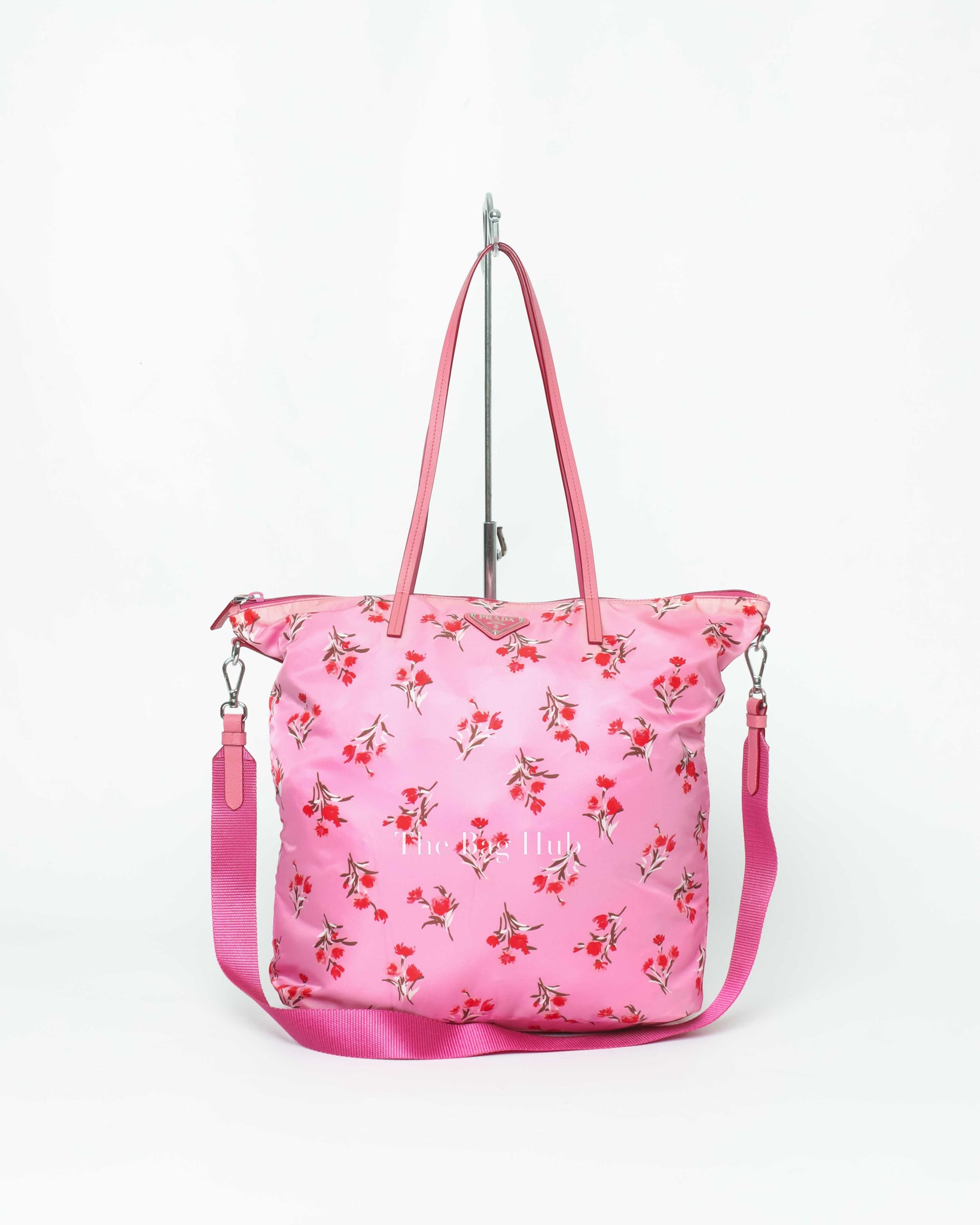 Prada Rosa Pink Tessuto Stampato Floral Tote Bag